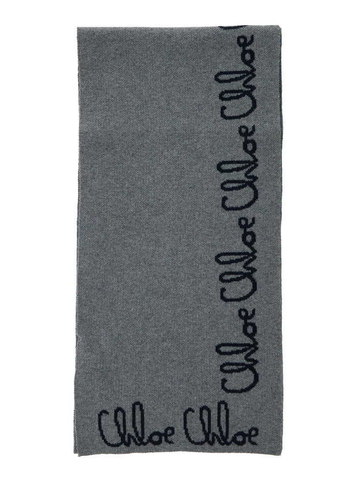 Grey Scarf With Logo Lettering Cotton Blend Girl Scarfs And Foulards