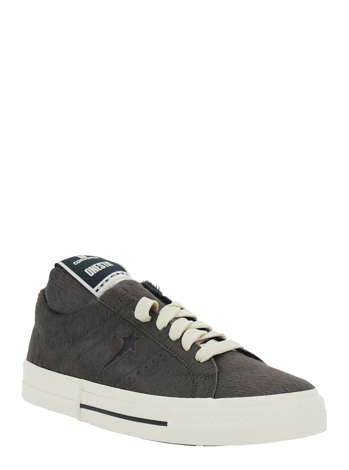 Onestr Black Sneaker With Extended Tongue And Fur Design Leather Unisex Cow