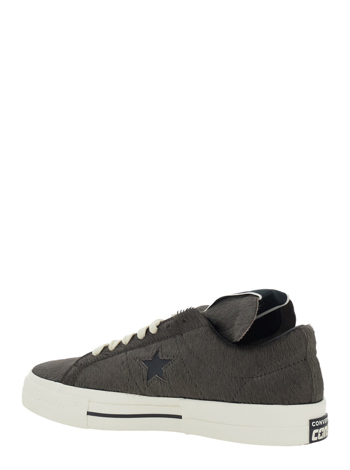 Onestr Black Sneaker With Extended Tongue And Fur Design Leather Unisex Cow