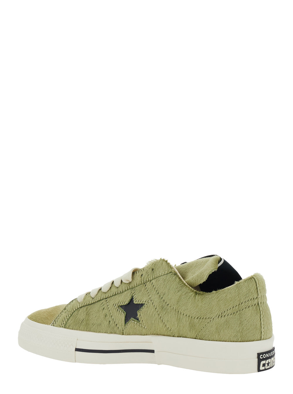 Onestr Acid Green Sneaker With Extended Tongue And Fur Design Leather Unisex Cow