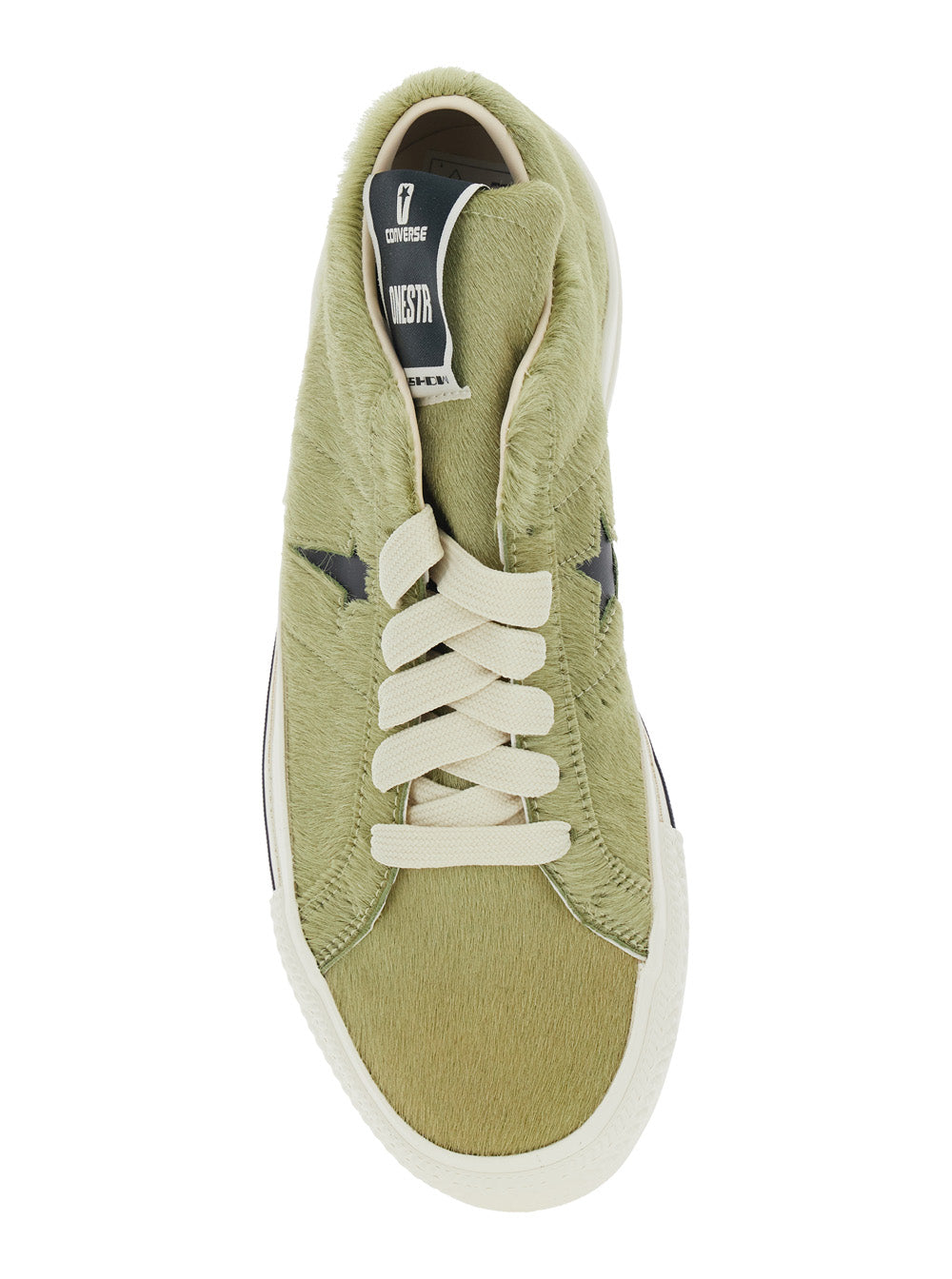 Onestr Acid Green Sneaker With Extended Tongue And Fur Design Leather Unisex Cow