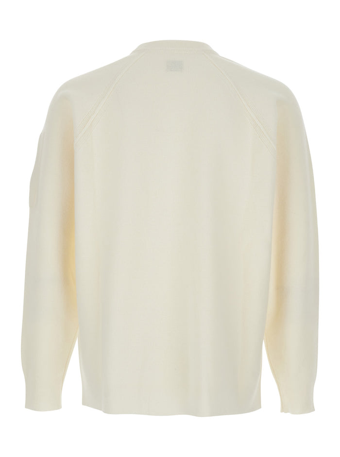 White Crewneck Sweater with Logo Plaque on the Sleeve in Wool Blend Man Polyamide Jersey