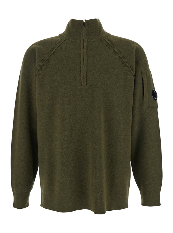 Green Turtleneck Sweater With Logo Plaque Wool Tops