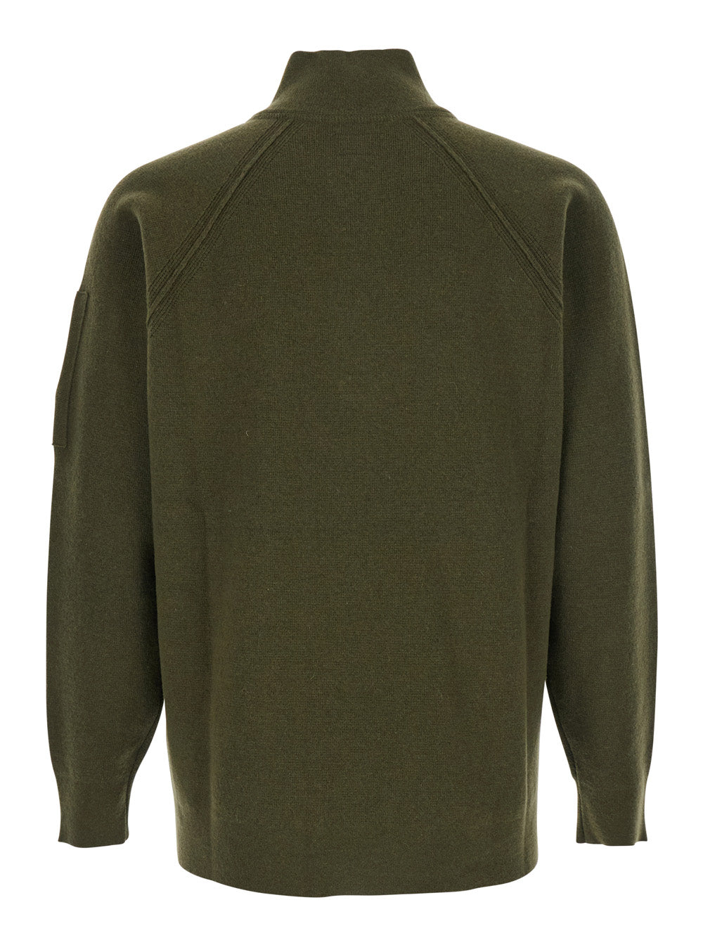 Green Turtleneck Sweater with Logo Plaque on the Sleeve in Wool Man Polyamide Jersey