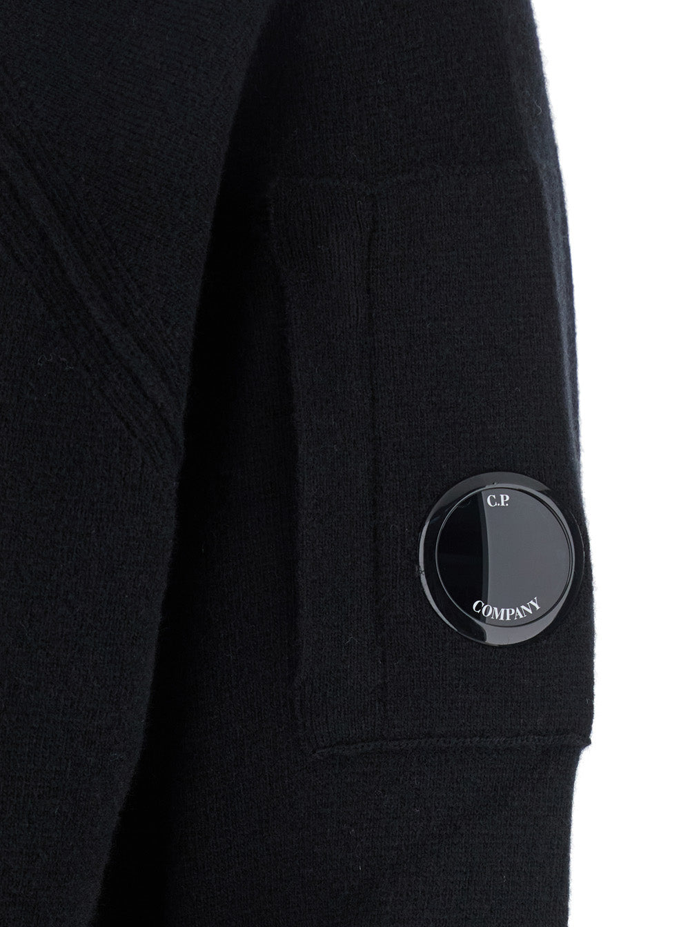 Black Cardigan with Drawstring Hood and Logo Plaque on the Sleeve in Wool Blend Man Polyamide Jersey