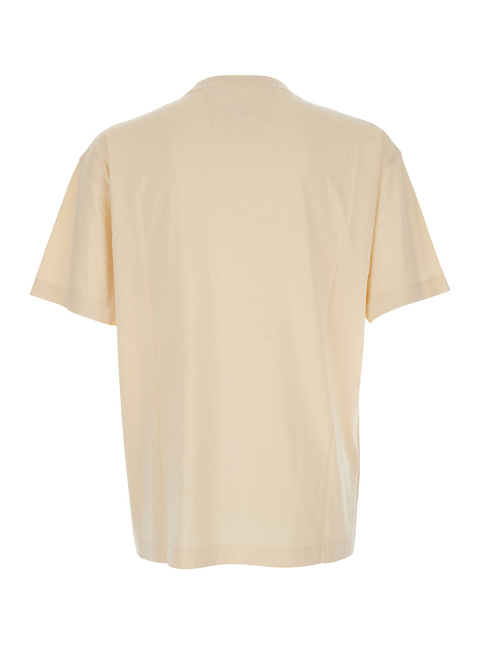 Beige T-Shirt with Logo on the Front in Cotton Man Tshirts And Polo Shirts