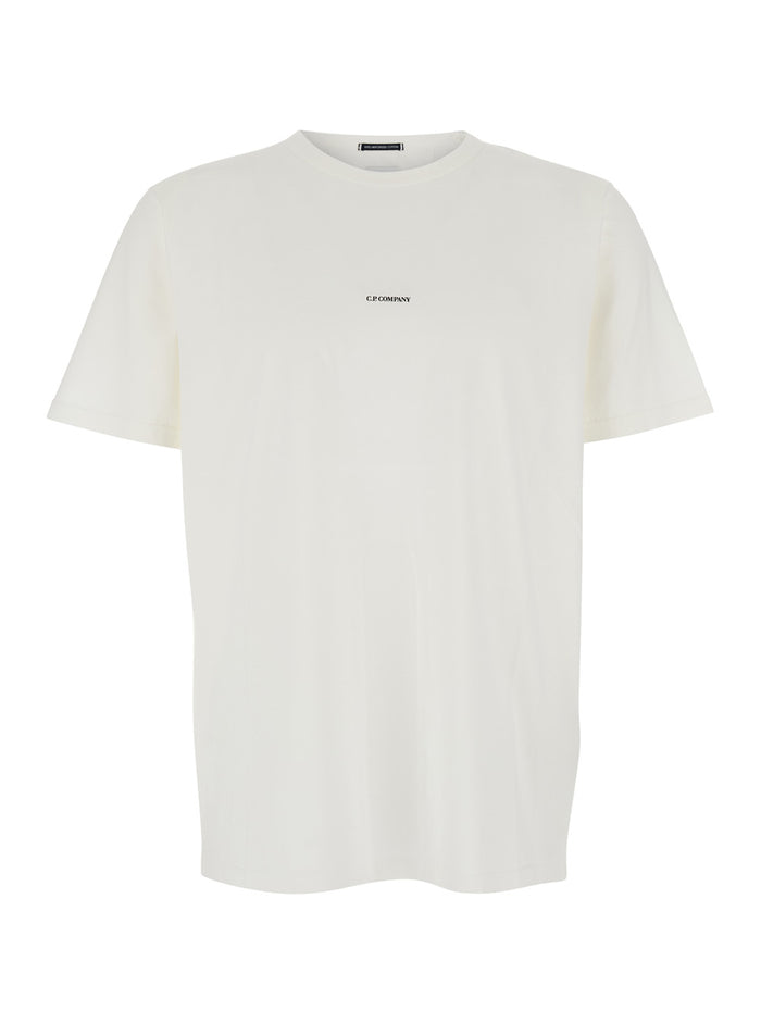 White Crewneck T-Shirt with Logo Lettering on the Front in Cotton Man Tshirts And Polo Shirts