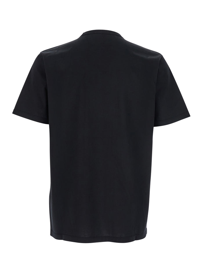 Black Crewneck T-Shirt With Logo Lettering On The Front Cotton Man Tshirts And Polo Shirts