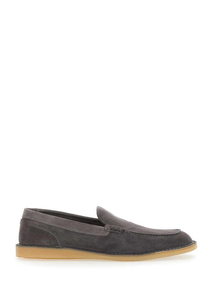 New Florio Ideal Grey Loafers with DG Detail in Suede Man Viscose