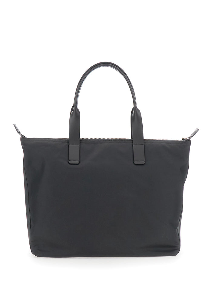 Grey Tote Bag with Two Top Handles and Logo Plaque on the Front in Tech Fabric Man Polyamide Acrylic Viscose