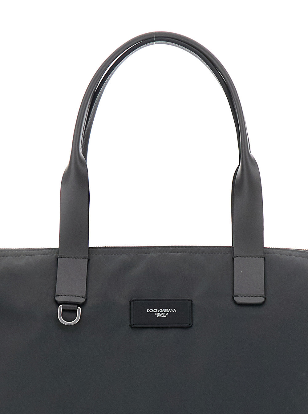 Grey Tote Bag with Two Top Handles and Logo Plaque on the Front in Tech Fabric Man Polyamide Acrylic Viscose