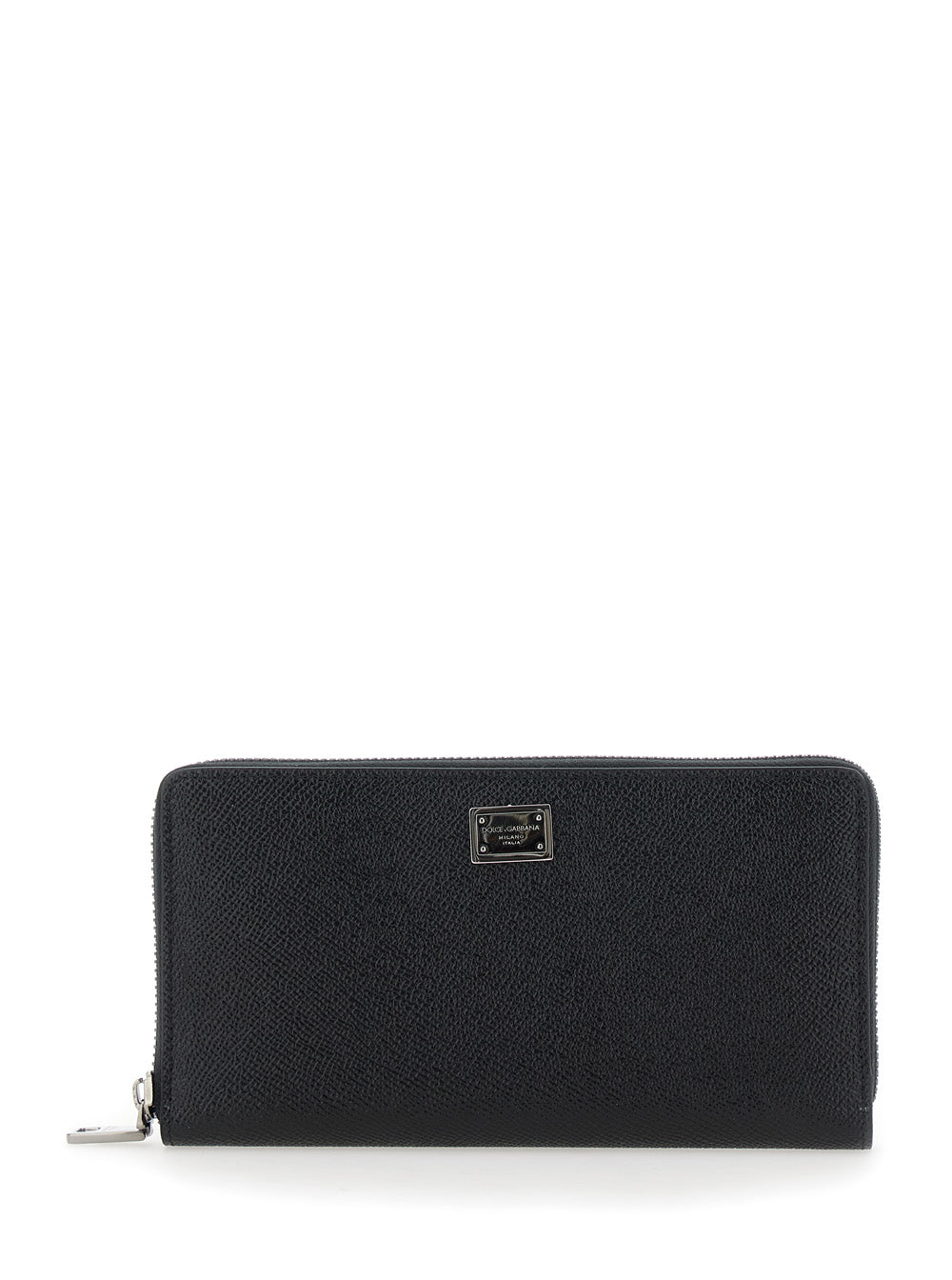 Black Wallet with Logo Plaque on the Front in Grained Leather Man Viscose Products