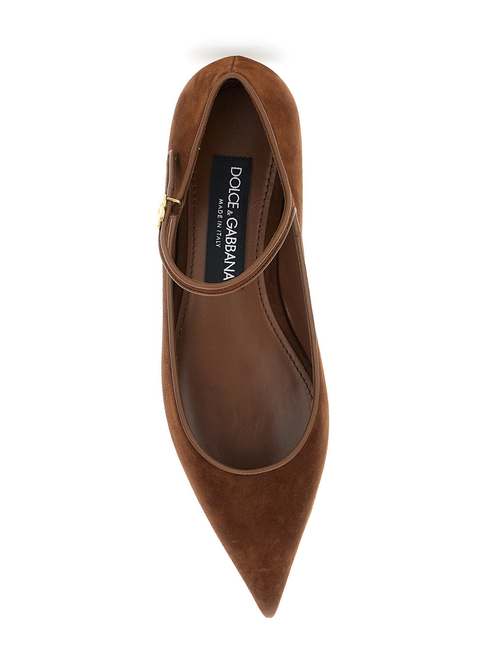 Brown Pointed Toe Ballerinas with DG Logo on the Side in Suede Woman Goat Lamb