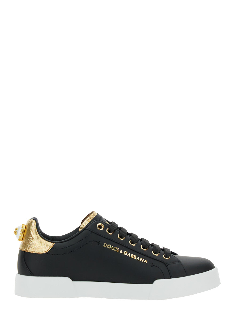 Black Low Top Sneakers with Logo Lettering on the Tongue and Detail Heel in Leather Woman Viscose