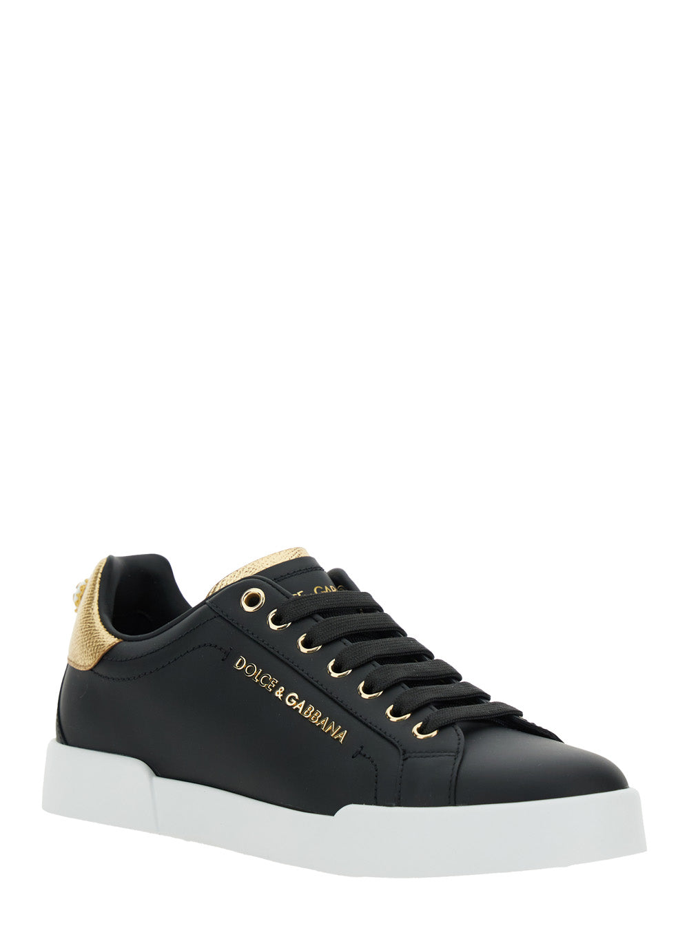 Black Low Top Sneakers with Logo Lettering on the Tongue and Detail Heel in Leather Woman Viscose