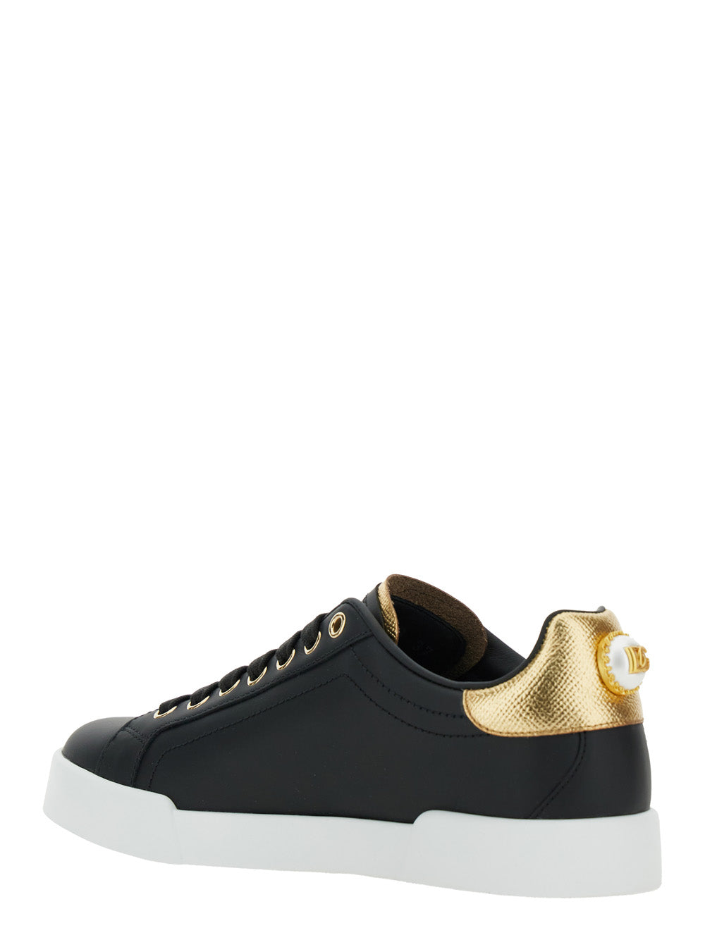 Black Low Top Sneakers with Logo Lettering on the Tongue and Detail Heel in Leather Woman Viscose
