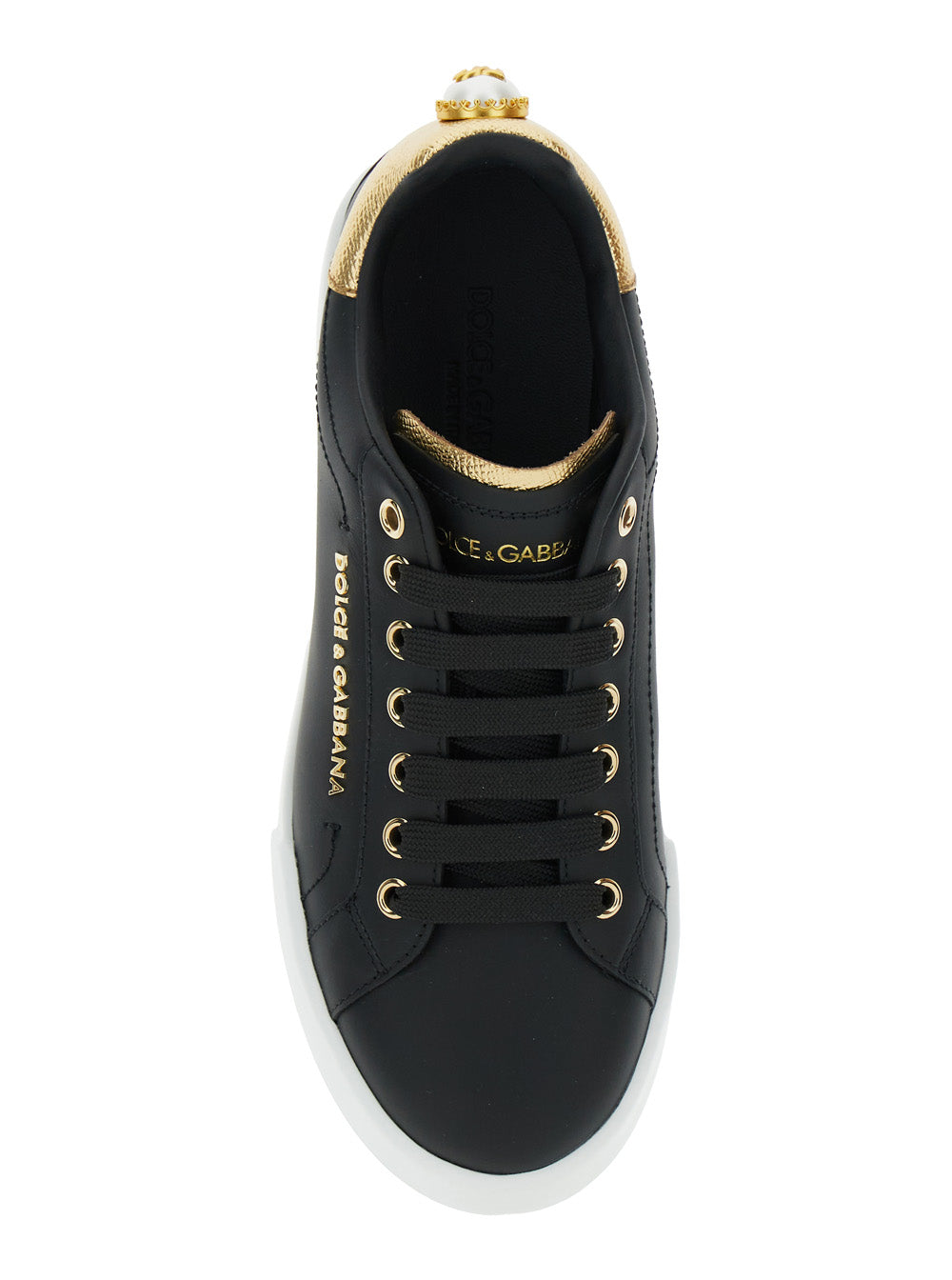 Black Low Top Sneakers with Logo Lettering on the Tongue and Detail Heel in Leather Woman Viscose