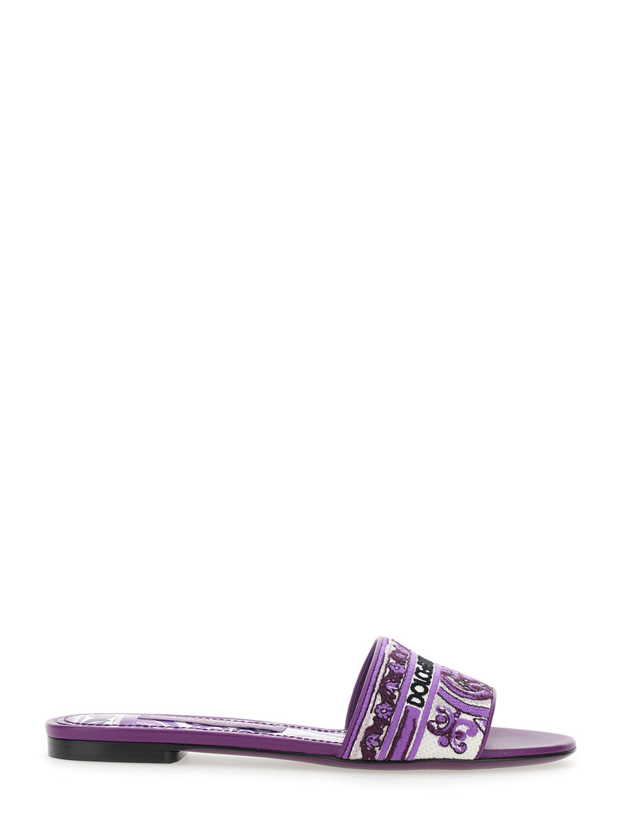 Violet Sandals With Logo Embroidery Cotton