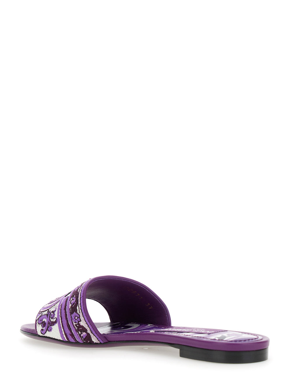 Violet Sandals with Logo Embroidery on the Front and All-Over Majolica Motif in Cotton Blend Woman Lamb Flat Shoes