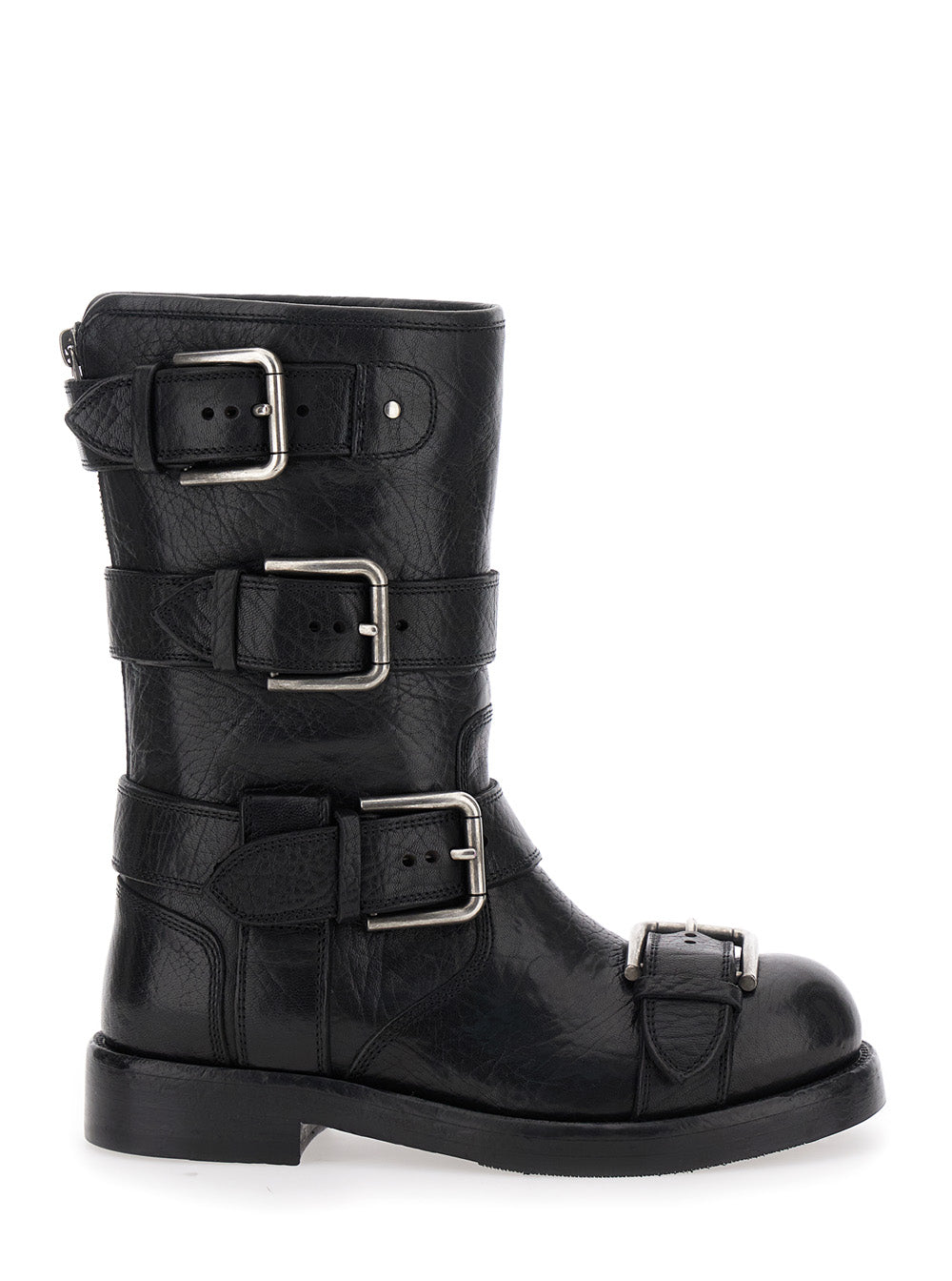 Black Ankle Boots with All-Over Buckles in Leather Woman Horse