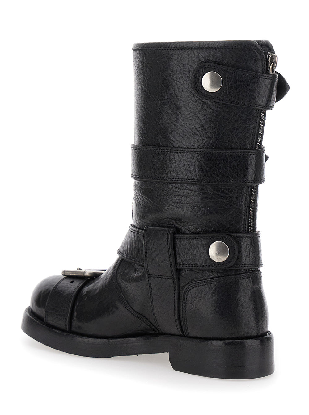 Black Ankle Boots with All-Over Buckles in Leather Woman Horse