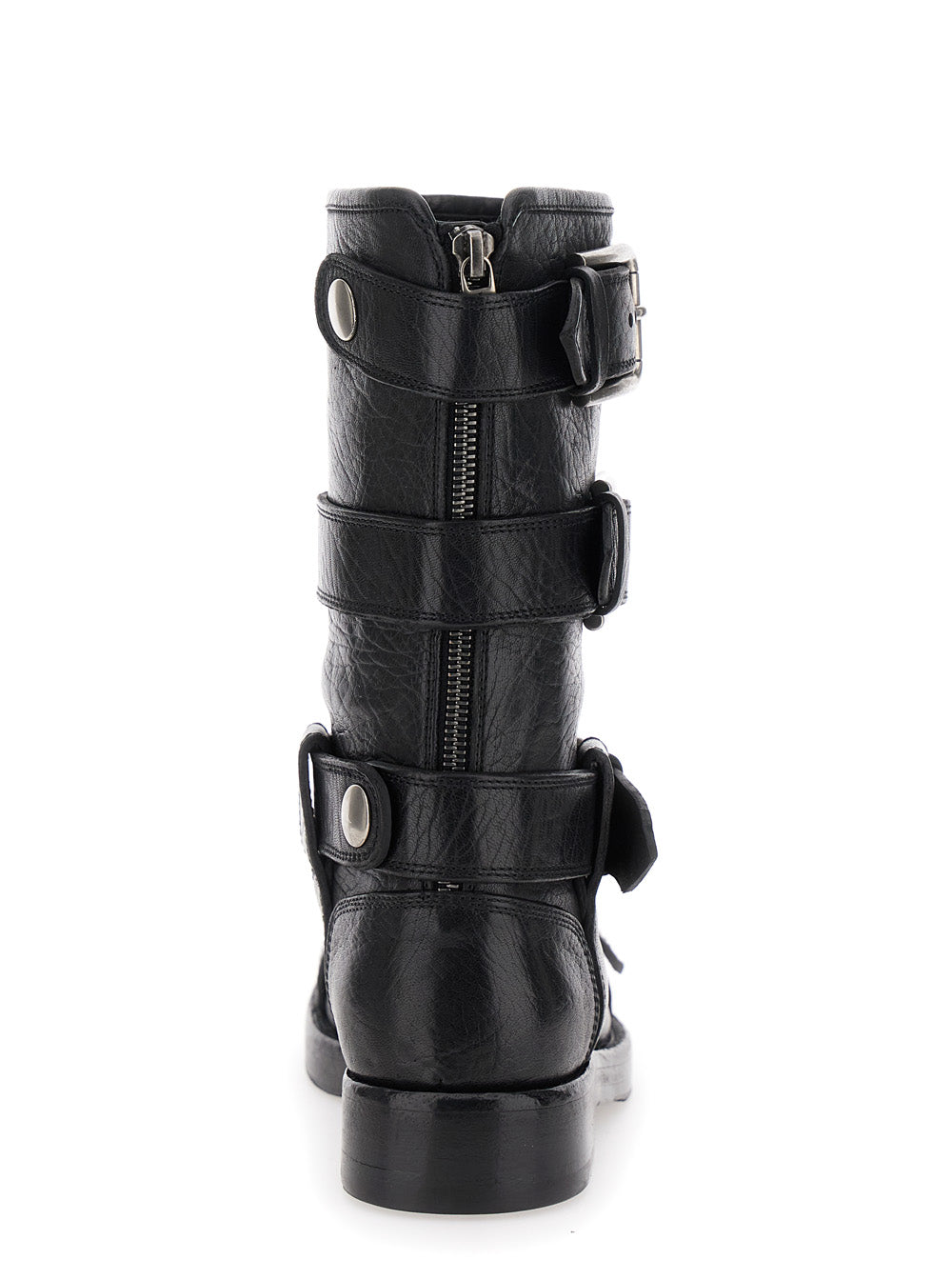 Black Ankle Boots with All-Over Buckles in Leather Woman Horse