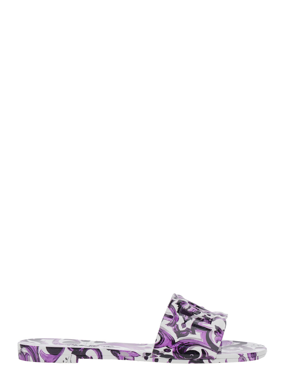 Multicolor Sandals with All-Over Maiolica Print and Round Open Toe in Tech Fabric Woman Polyester Flat Shoes