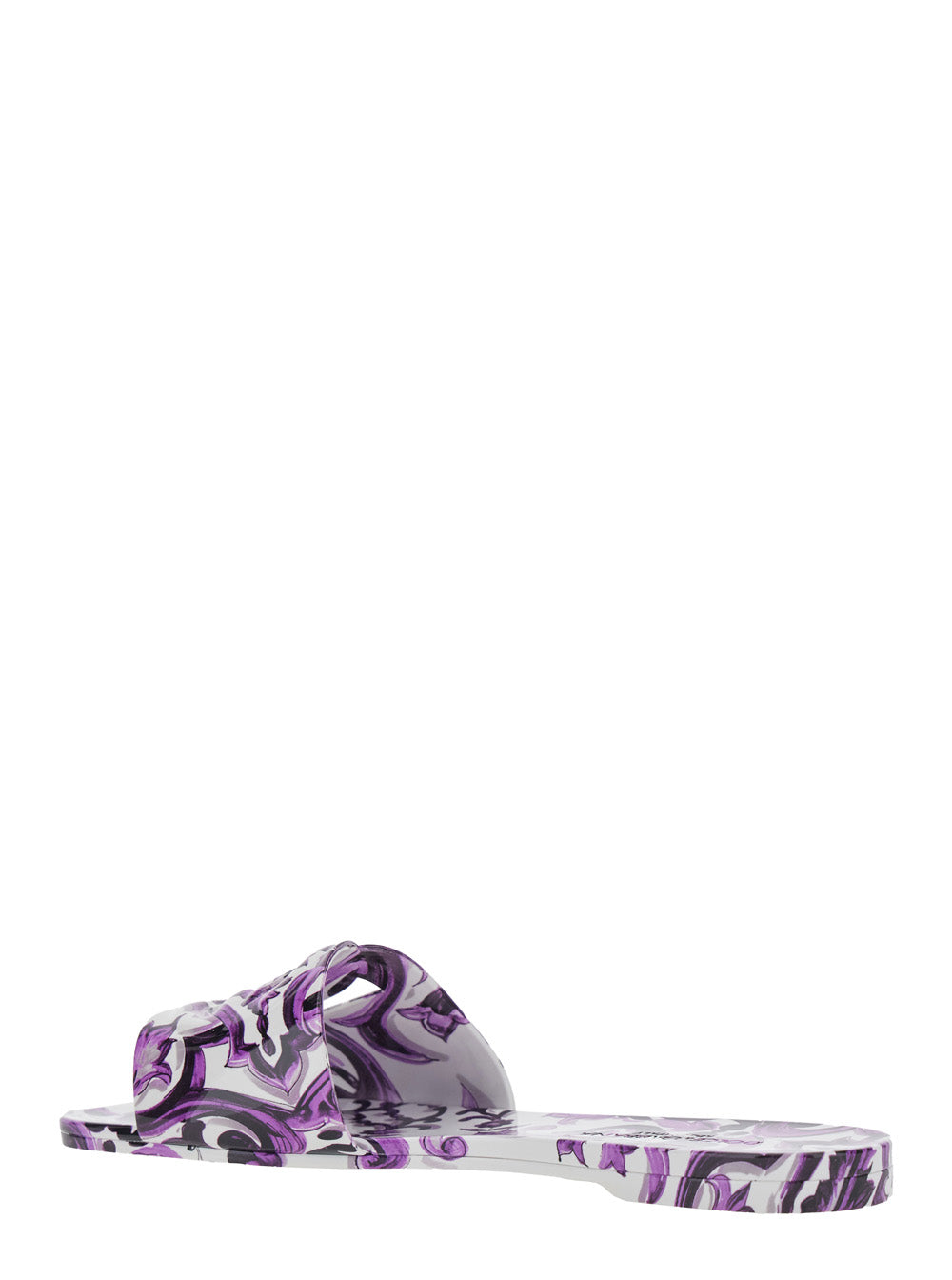 Multicolor Sandals with All-Over Maiolica Print and Round Open Toe in Tech Fabric Woman Polyester Flat Shoes