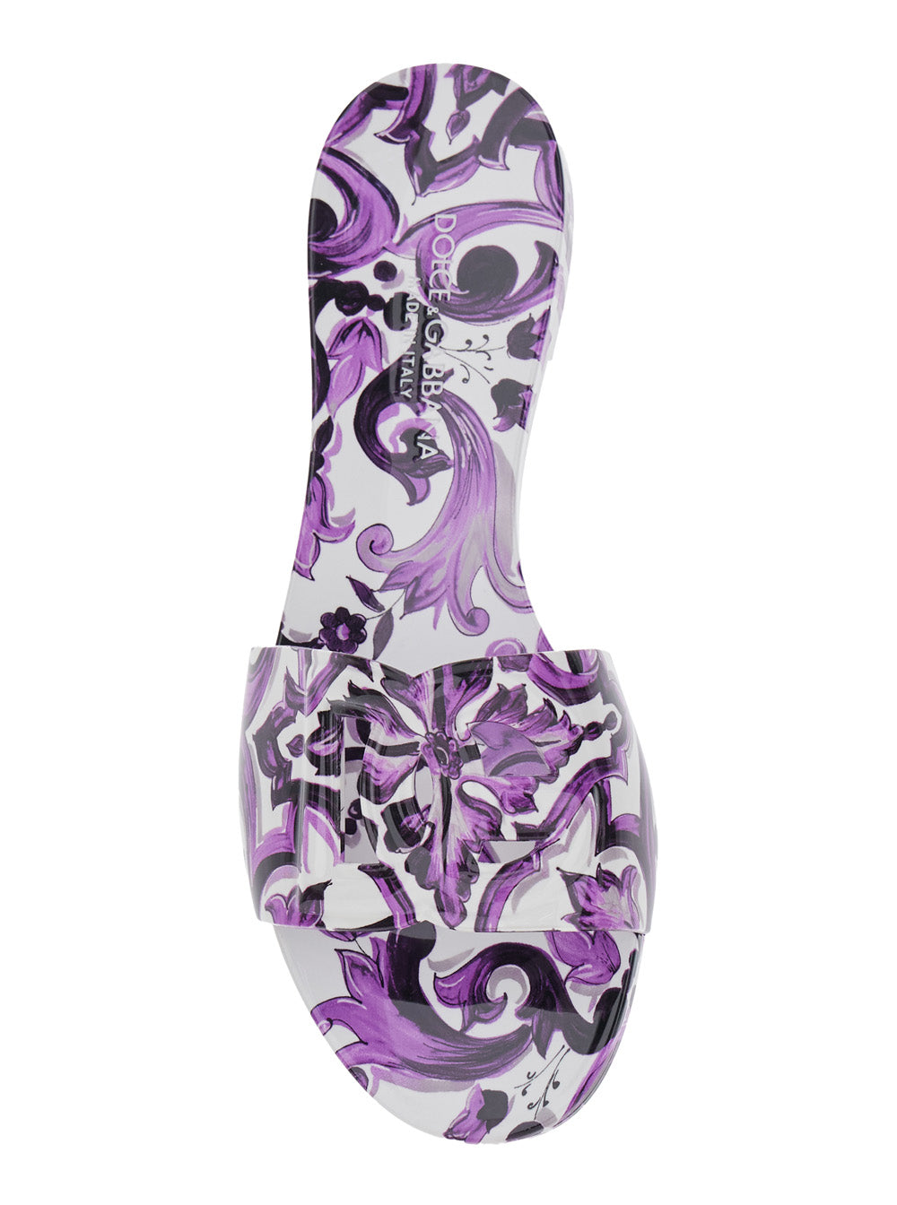 Multicolor Sandals with All-Over Maiolica Print and Round Open Toe in Tech Fabric Woman Polyester Flat Shoes