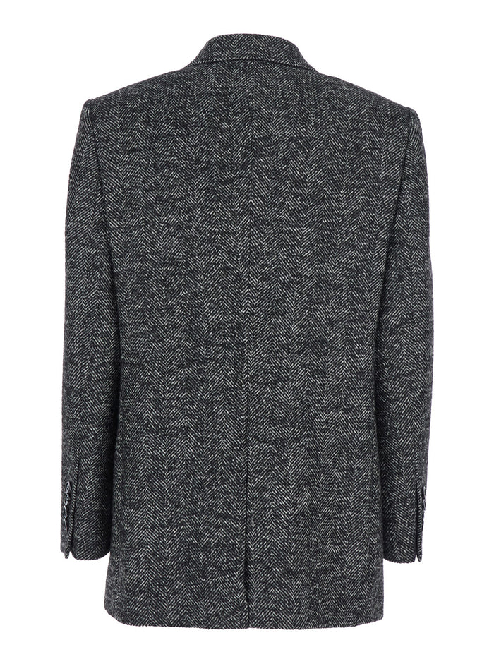Grey Double-Breasted Jacket with Peak Revers in Wool Blend Woman Acrylic Polyester Virgin Blazers