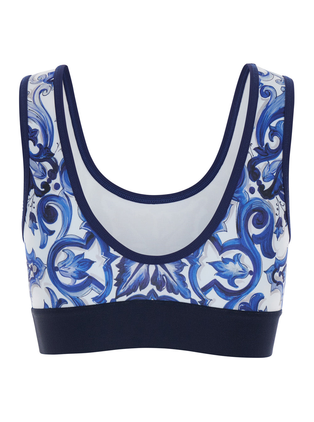 Multicolor Sleeveless Top With Logo Lettering On The Front And All-Over Maiolica Motif Tech Fabric Stretch Woman Blu Tops