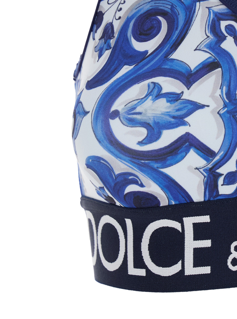 Multicolor Sleeveless Top With Logo Lettering On The Front And All-Over Maiolica Motif Tech Fabric Stretch Woman Blu Tops