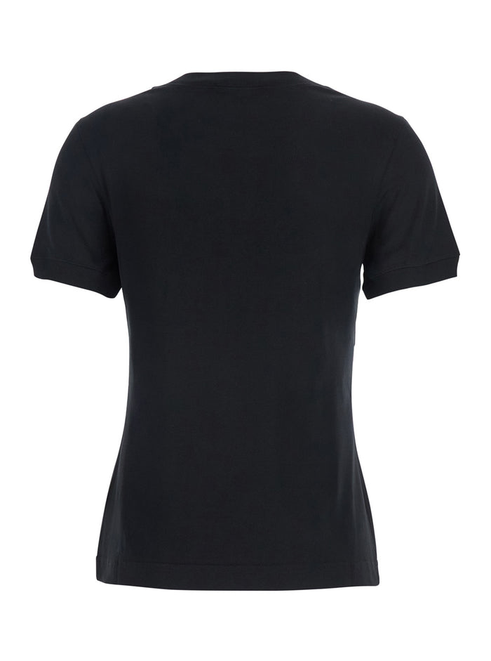 Black Crewneck T-Shirt with Maxi Logo Lettering on the Front in Cotton Woman Tshirts And Polo Shirts