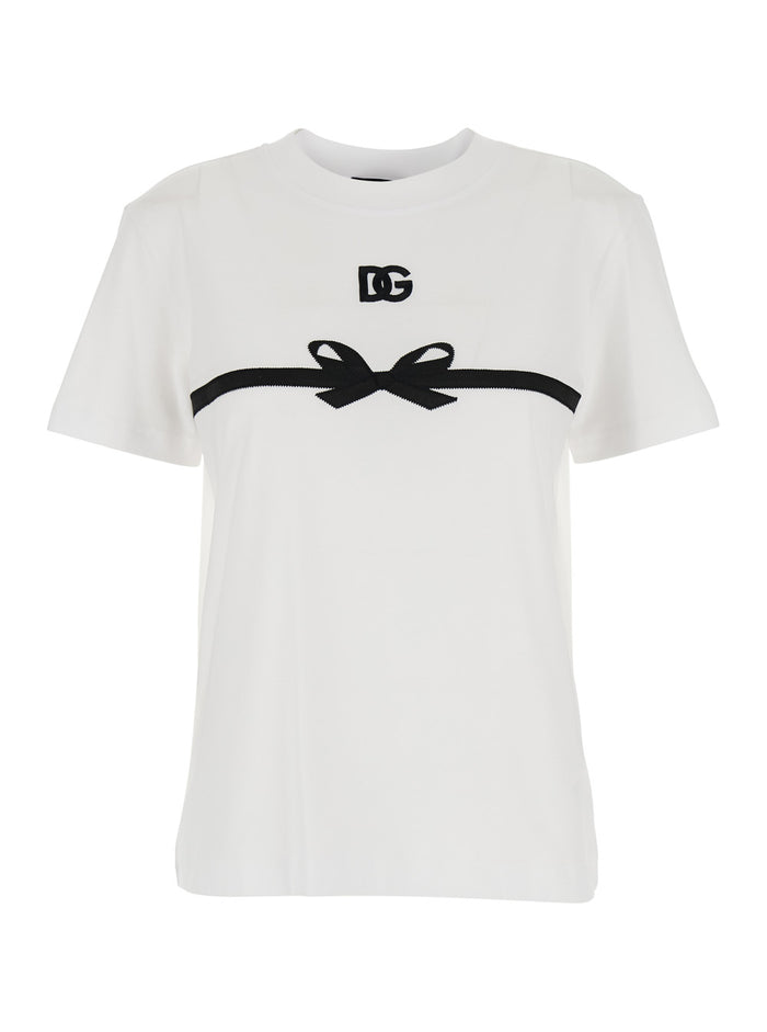 White Crewneck T-Shirt with Logo Print on the Front in Cotton Woman Tshirts And Polo Shirts