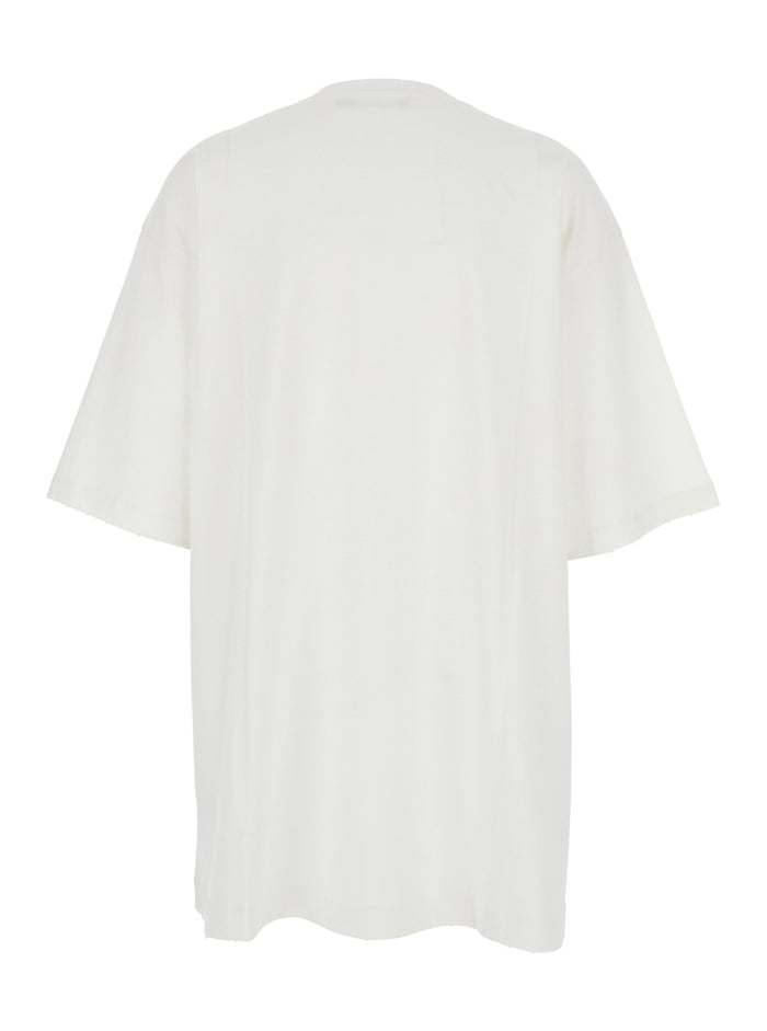 White Crew Neck T-Shirt with Maxi Print on the Front in Cotton Woman Tshirts And Polo Shirts