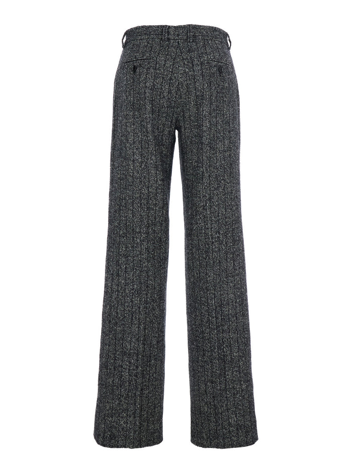Grey Pants with Wide Leg and Pinstripe Motif in Wool Blend Stretch Woman Trousers
