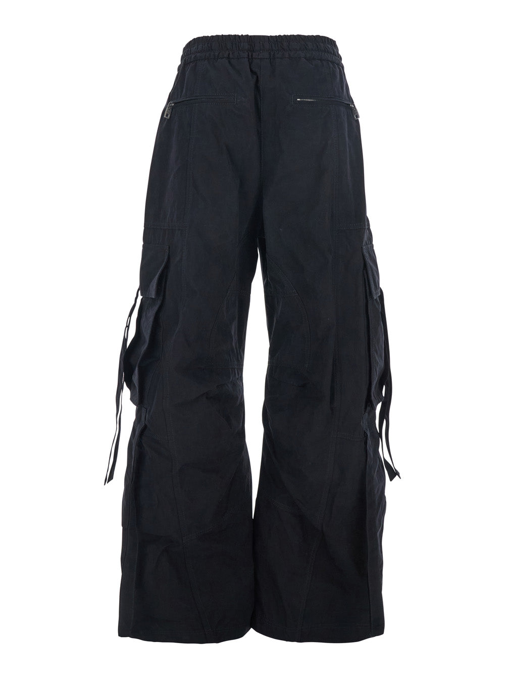 Black Cargo Pants with Elastic Waist Faded Effect in Cotton Blend Woman Polyamide Polyester Trousers