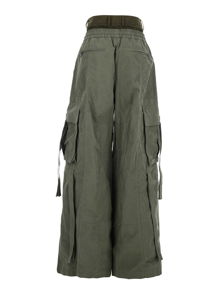 Green Cargo Pants with Elasticated Double Waist in Cotton Blend Woman Polyamide Polyester Trousers
