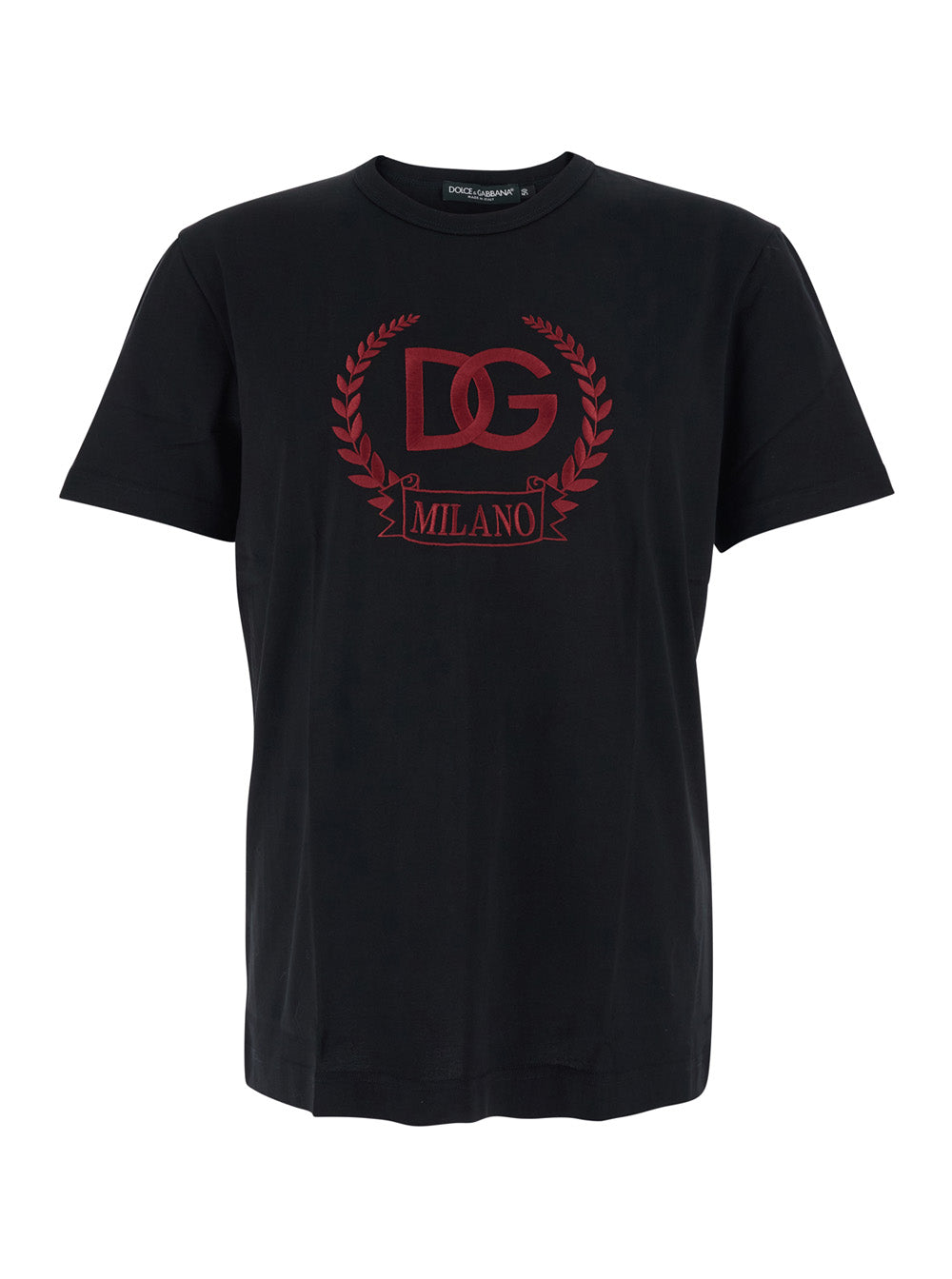 Black Crewneck T-Shirt with Logo Embroidery on the Front in Cotton Man Tshirts And Polo Shirts