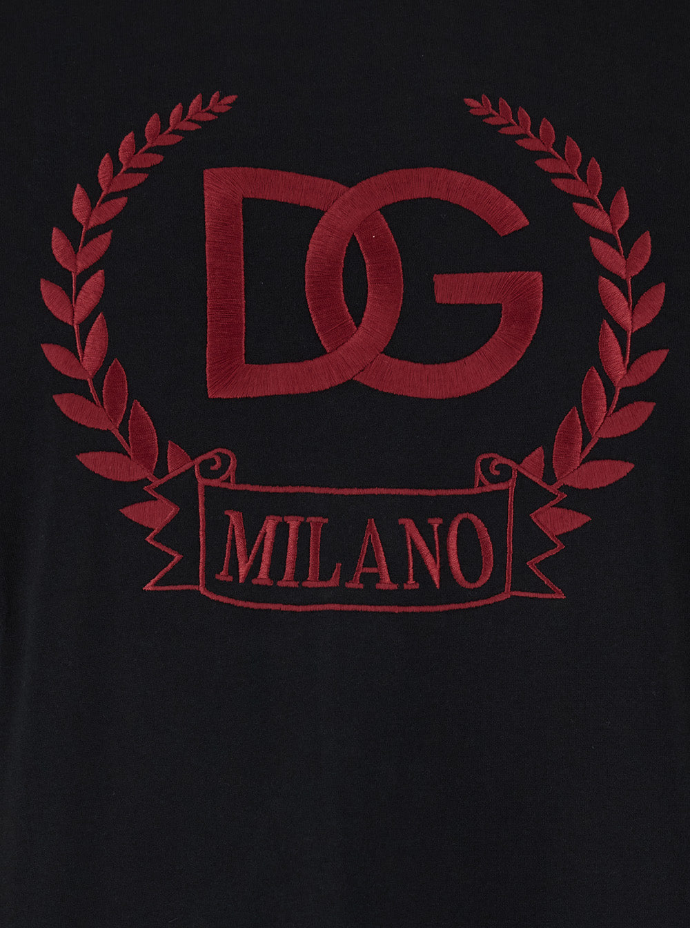 Black Crewneck T-Shirt with Logo Embroidery on the Front in Cotton Man Tshirts And Polo Shirts