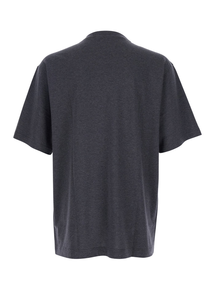 Grey Crewneck T-Shirt with Logo Print on the Front in Cotton Man Tshirts And Polo Shirts