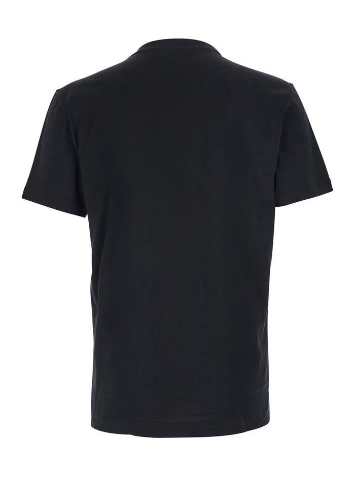 Black Crewneck T-Shirt with Logo Embroidery on the Front in Cotton Man Tshirts And Polo Shirts