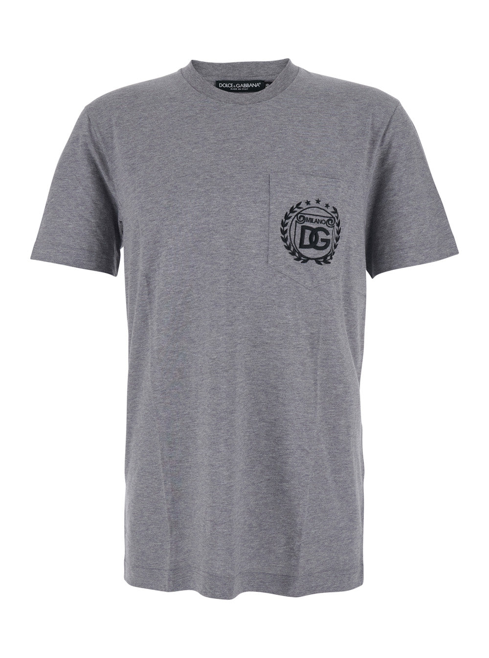 Grey Crewneck T-Shirt with Logo Embroidery on the Front in Cotton Man Tshirts And Polo Shirts
