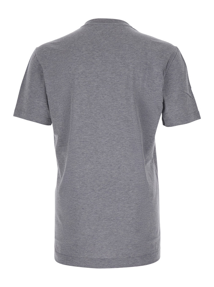 Grey Crewneck T-Shirt with Logo Embroidery on the Front in Cotton Man Tshirts And Polo Shirts