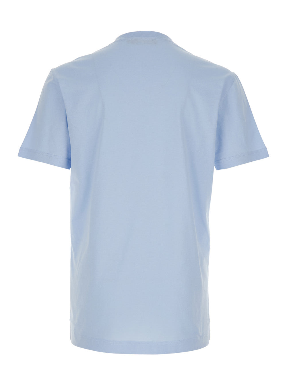 Light Blue Crewneck T‑shirt With Embroidered Logo Lettering On The Front Cotton Man Tshirts And Polo Shirts