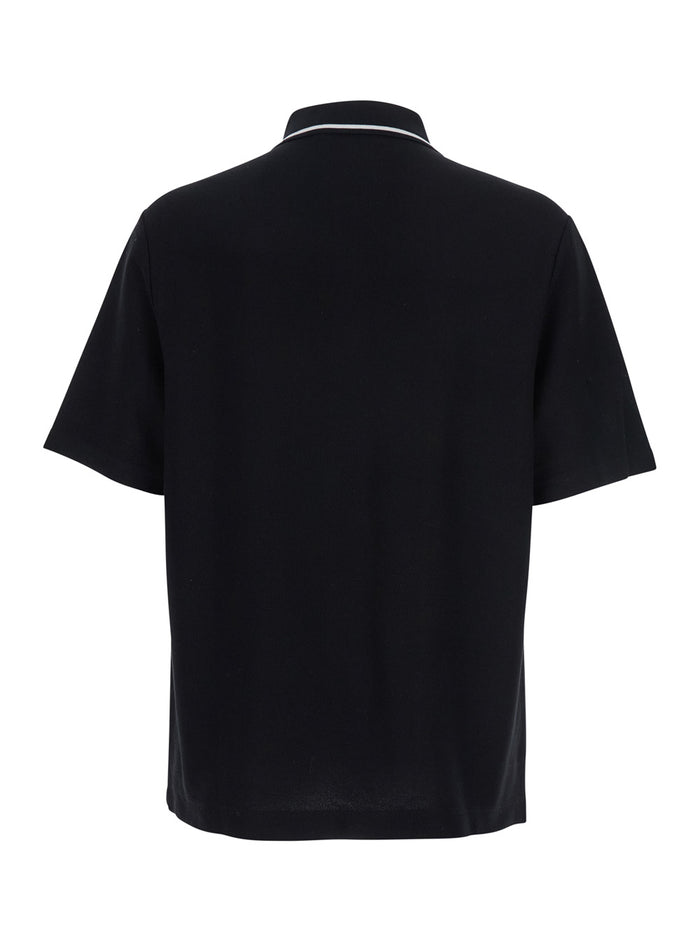 Black Polo Shirt with Contrasting Classic Collar and Logo Embroidery on the Front in Cotton Piquet Man Tshirts