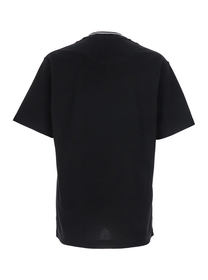 Black Crewneck T-Shirt with Logo Embroidery on the Front in Cotton Man Tshirts And Polo Shirts