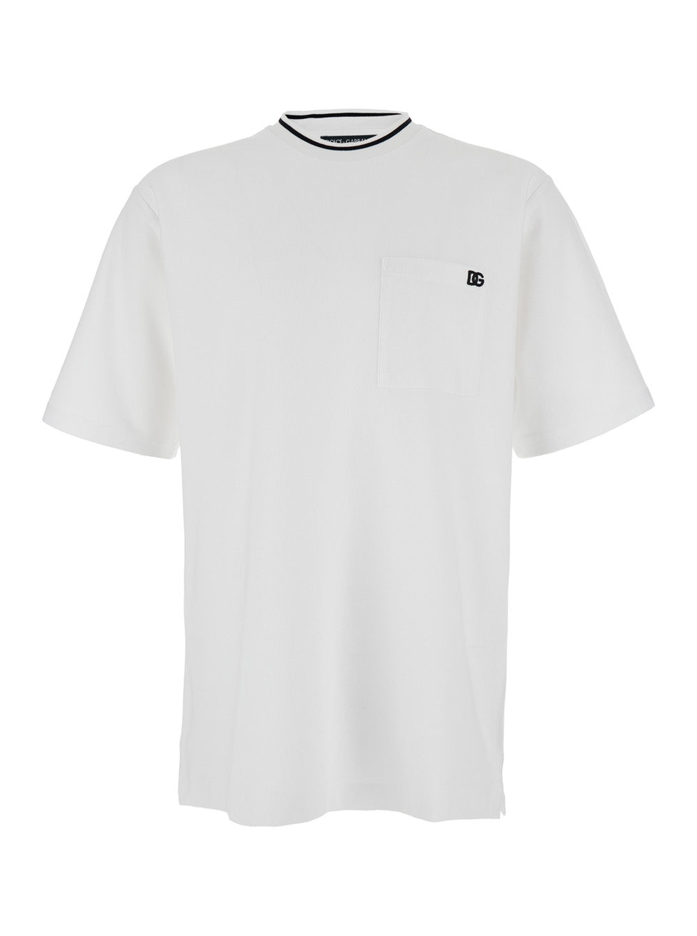 White Crewneck T-Shirt with Logo Embroidery on the Front in Cotton Man Tshirts And Polo Shirts