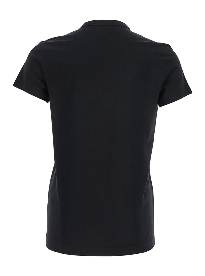 Black Crewneck T-Shirt with Tonal Logo Lettering Embroidery on the Front in Cotton Stretch Man Elastane Tshirts And Polo Shirts