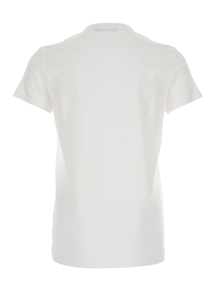 White Crewneck T-Shirt with Tonal Logo Lettering Embroidery on the Front in Cotton Stretch Man Elastane Tshirts And Polo Shirts